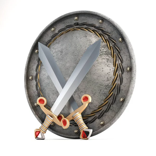 Metal Shield Swords Isolated White Background Illustration — Stock Photo, Image