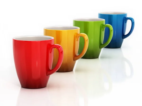 Bunte Kaffeetassen Aus Porzellan Isoliert Auf Weißem Hintergrund Illustration — Stockfoto