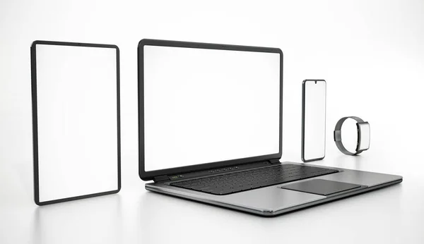 Mobile Devices Blank Screens Isolated White Background Illustration — Stock Photo, Image