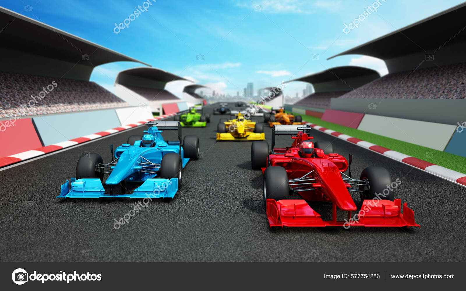 Brandless Racing Cars Race Track Illustration Stock Photo by