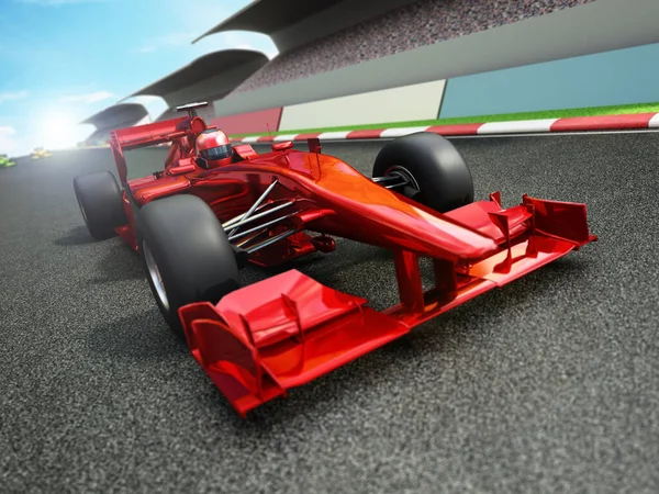 コース上の赤いレースカー 3Dイラスト — ストック写真