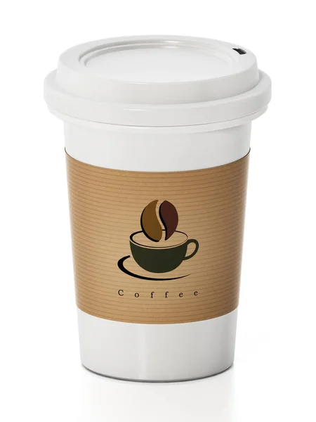 可处置的咖啡杯在白色背景下隔离 3D插图 — 图库照片