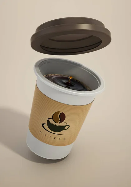 Tazza Caffè Usa Getta Con Coperchio Aperto Illustrazione — Foto Stock