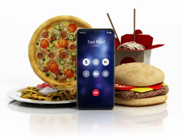 Fast Foods Smartphone Fast Food Calling Screen Illustration — Foto Stock