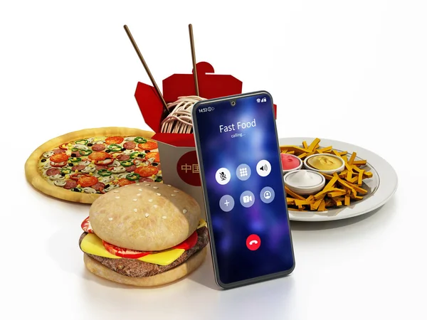 Fast Foods Smartphone Fast Food Calling Screen Illustration —  Fotos de Stock