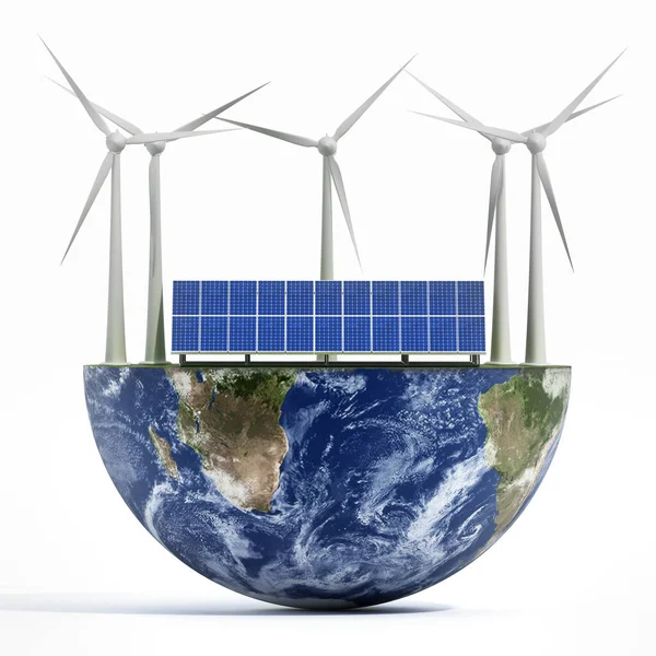 Solar Panels Wind Turbines Green Grass Illustration — Stock Photo, Image