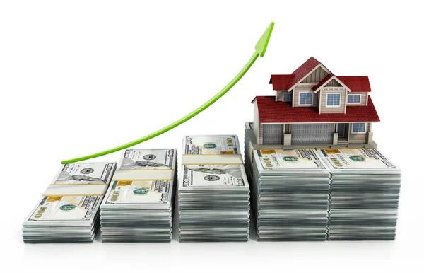 Luxury House Standing Top Dollar Bills Rising House Prices Concept — Stock Photo, Image