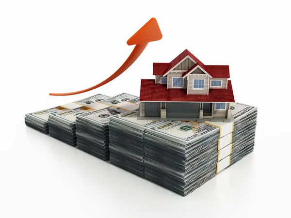 Luxury House Standing Top Dollar Bills Rising House Prices Concept — Stock Photo, Image