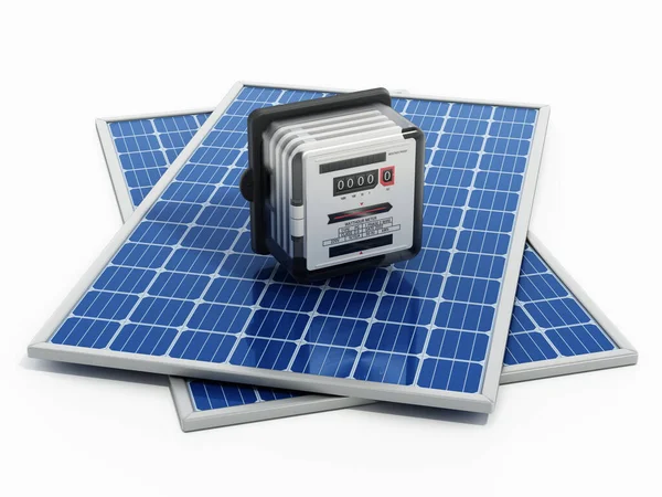 Solar Panels Electricity Meter Isolated White Background Illustration — Stock Photo, Image