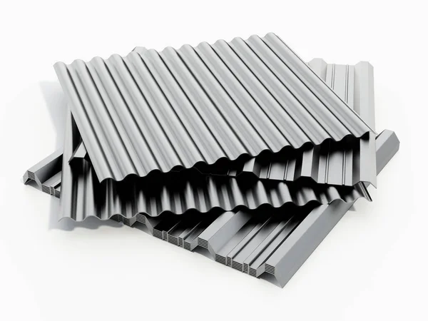 Corrugated Metal Sheets Isolated White Background Illustration — Stockfoto