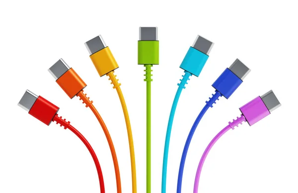 Colorful Type Usb Cables Isolated White Background Illustration — Stock fotografie