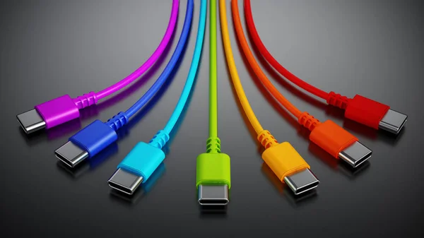 Colorful Type Usb Cables Dark Background Illustration — Zdjęcie stockowe