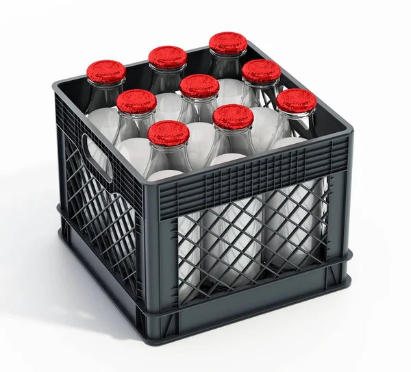 Milk Bottles Plastic Crate Illustration — Fotografia de Stock