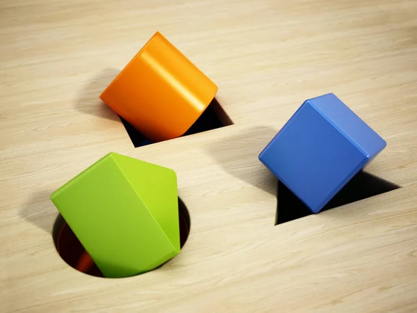 Shape Sorter Puzzle Toy Square Circle Triangle Shapes Wrong Places — Stockfoto