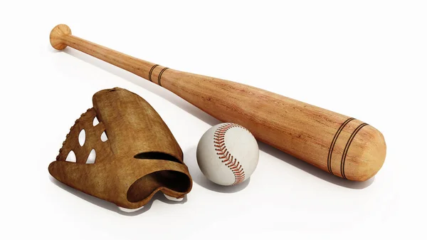 Baseball Bat Ball Gloves Isolated White Background Illustration — Stockfoto
