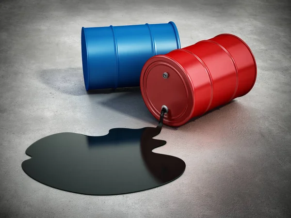 Сині Червоні Бочки Розлитою Сирою Нафтою Ілюстрація — стокове фото