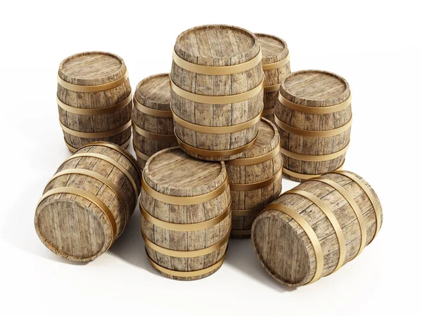 Aged Stack Wine Barrels Isolated White Background Illustration — 스톡 사진