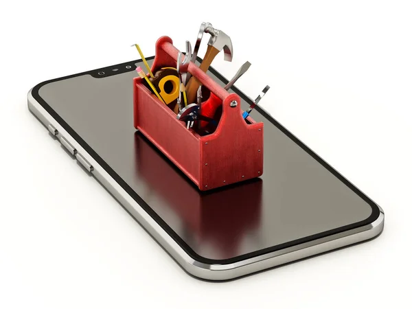 Gereedschapskist Met Reparatietools Een Generieke Smartphone Illustratie — Stockfoto