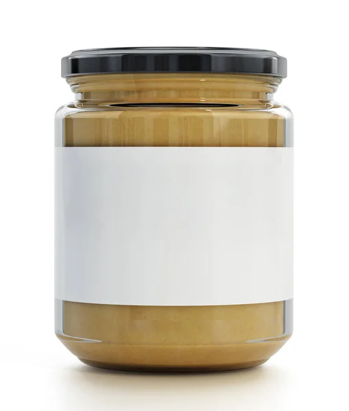 Erdnussbutter Glas Mit Weißem Etikett Isoliert Auf Weißem Hintergrund Illustration — Stockfoto