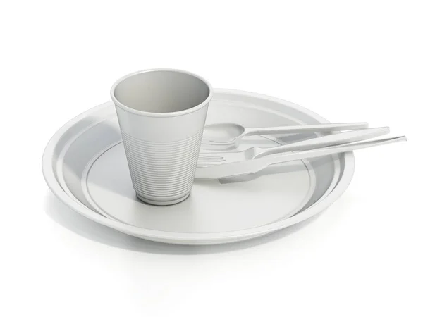 Набор Пластиковой Посуды Изолирован Белом Фоне Иллюстрация — стоковое фото