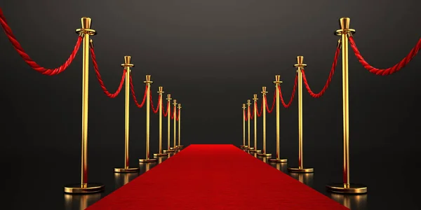 Roter Teppich Und Samtene Seile Vor Dunklem Hintergrund Illustration — Stockfoto