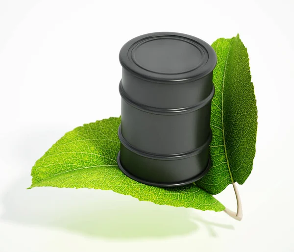 Grüne Blätter Und Ölfass Isoliert Auf Weißem Hintergrund Illustration — Stockfoto