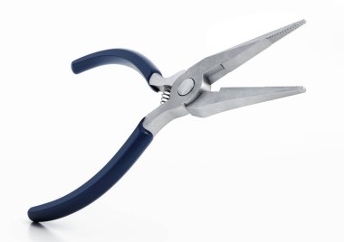 Beyaz arka planda uzun burun pensesi var. 3B illüstrasyon.