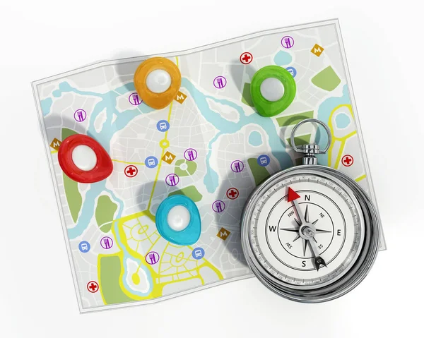 Compass Gps Markers Standing Navigation Map Illustration — Stock Photo, Image