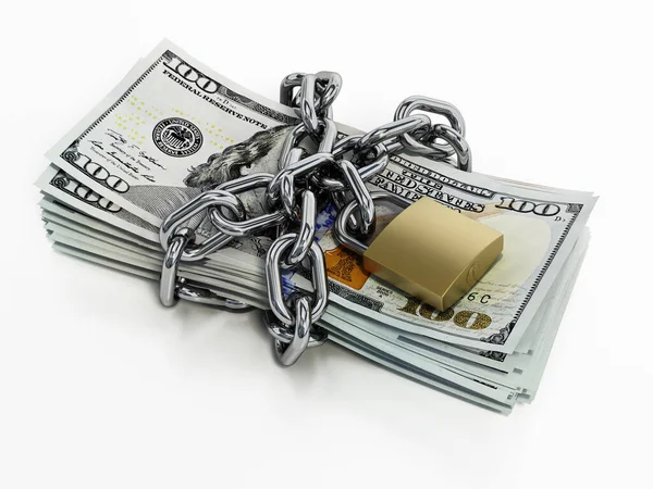 Stack 100 Dollar Bills Chained Secured Padlock Illustration — Stock Photo, Image