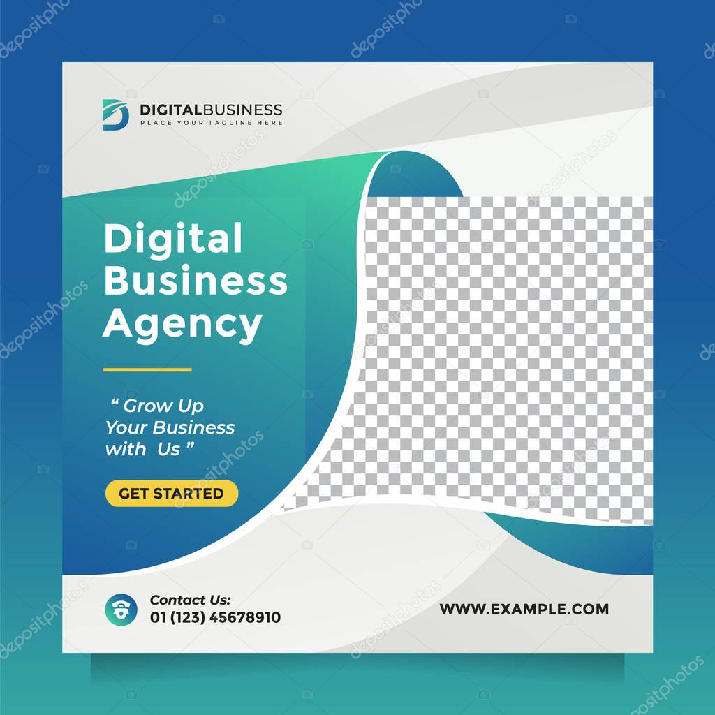 Creative Idea Digital Business Agency Template Social Media Post and Banner. Vector Design Square Banner Promotion With Modern Green Color