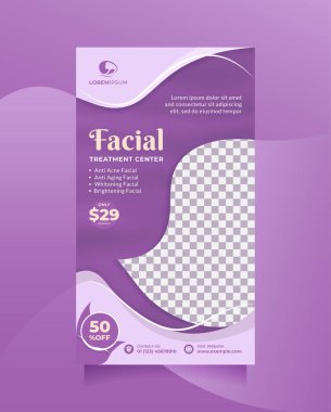 Modern morla birlikte Yüz Güzelliği Merkezi 'nin tanıtımı için yaratıcı sosyal medya hikayeleri postası ve afişi. Profesyonel Güzellik Kliniği 'nin vektör tasarım konsepti, kuaför kaplıcası, kozmetik satış, vs.
