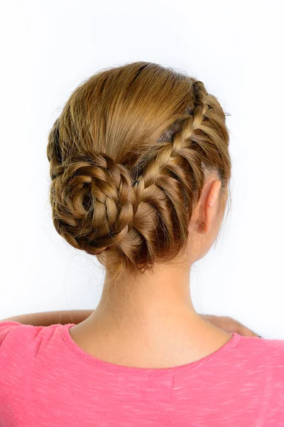 Treccia lunga creativo capelli castani stile isolato — Foto Stock