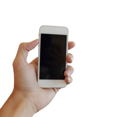 izole el beyaz zemin üzerine bir akıllı telefon kullanma