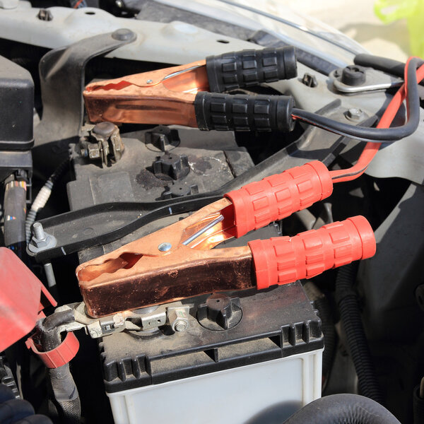 Charging battery car with electricity trough jumper cables