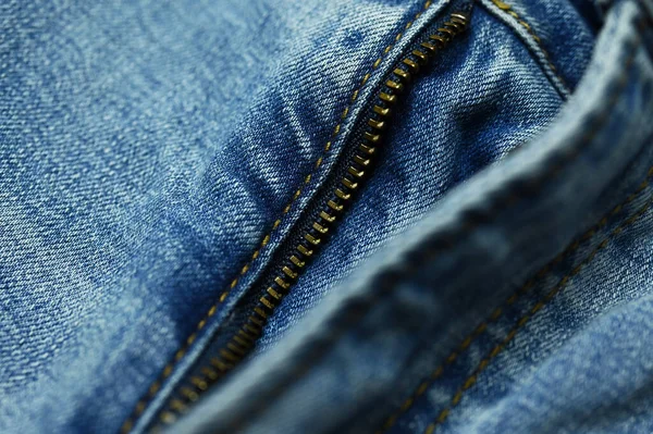 Metallic Dragkedja Blå Jeans — Stockfoto