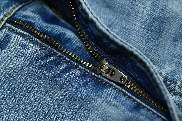 Metallischer Reißverschluss Blauen Jeans — Stockfoto