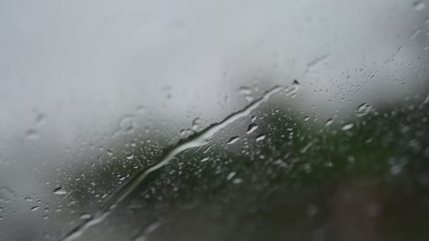 慢镜头 雨天开车 挡风玻璃刮净雨滴在挡风玻璃上 — 图库视频影像