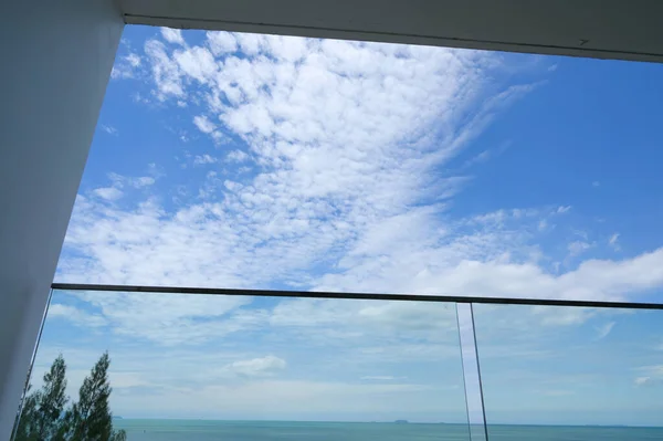 Glass Balcony Sea Sky Background — Zdjęcie stockowe