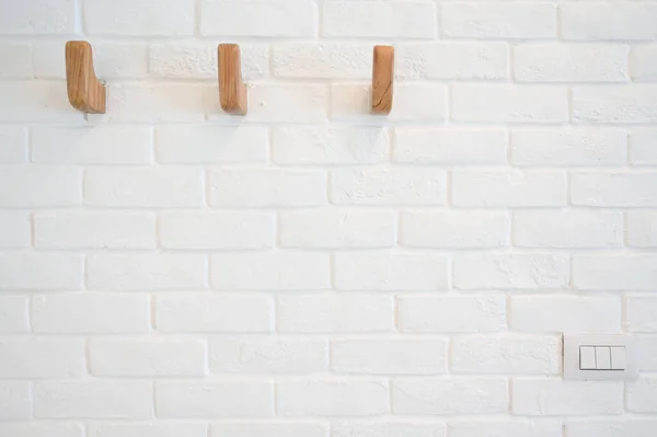 Wooden Hanger Hook White Brick Wall —  Fotos de Stock