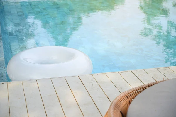 White Rubber Ring Float Swimming Pool Relaxation Time — 스톡 사진