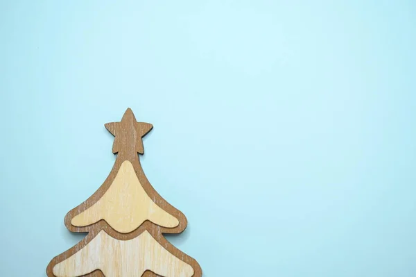 Wooden Christmas Tree Blue Background — Stock Photo, Image