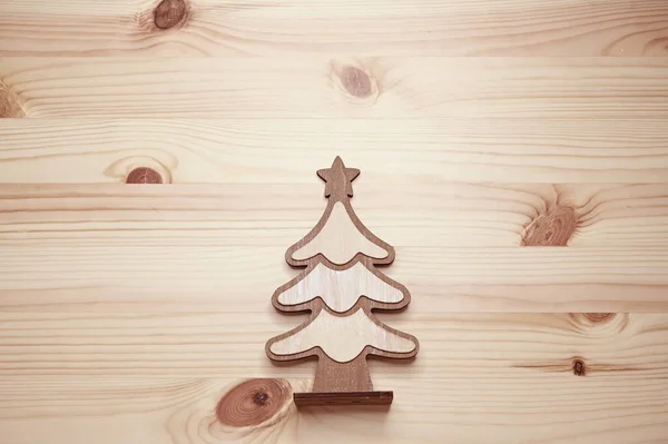 Albero Natale Legno Sul Tavolo Progettazione Celebrazione — Foto Stock