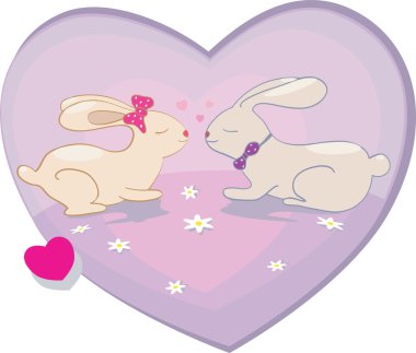 Rabbits love hearts illustration 