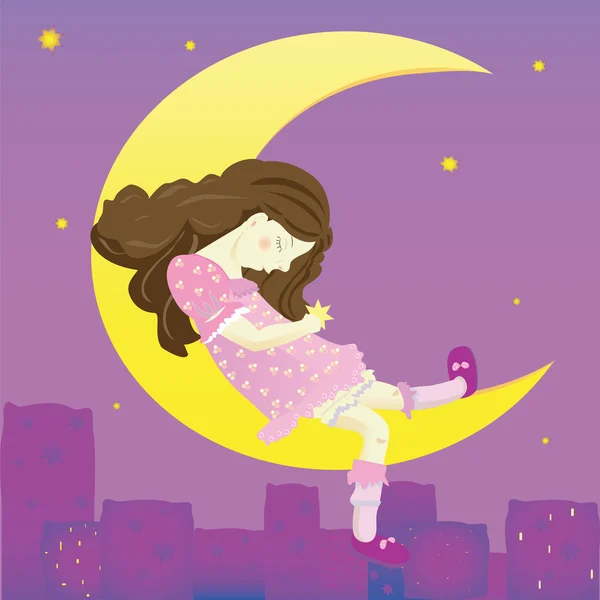 Ilustração da menina na lua — Fotografia de Stock