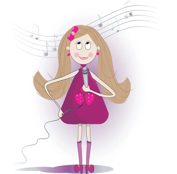 Illustration de fille mignonne chante une chanson avec microphone . — Photo