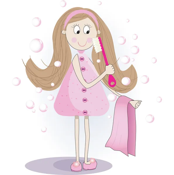 Illustration des niedlichen Mädchens Zähne putzen und Gesicht waschen — Stockfoto