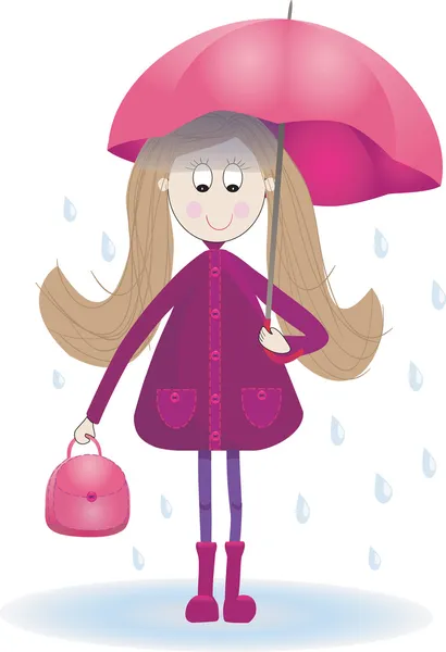 Illustration with cute girl rain umbrella  rainy day — Stock Photo, Image