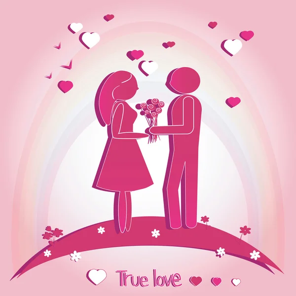 Pair of Lovers with Hearts illustration on pink background. Silhouette. — Stock Photo, Image