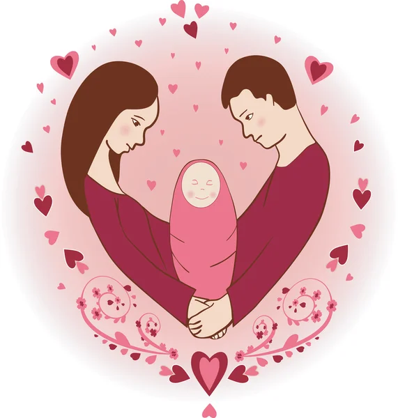 Illustration einer glücklichen Familie mit neugeborenem Baby — Stockfoto