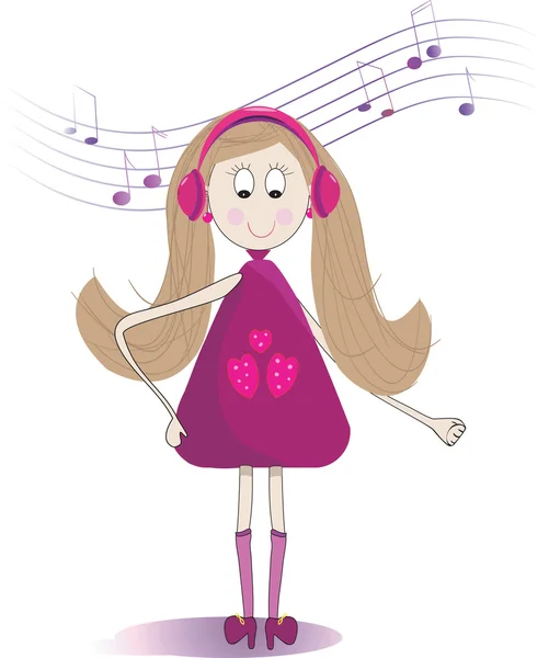 Linda niña escuchando música en auriculares —  Fotos de Stock